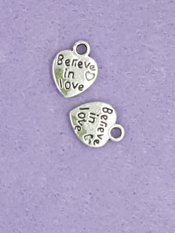 CHARMS - HEARTS - 12 X 10MM ANTIQUE SILVER COLOUR
