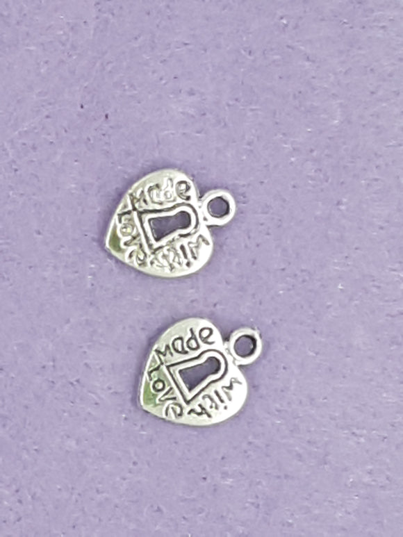 CHARMS - HEARTS - 13 X 10MM ANTIQUE SILVER COLOUR