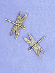 CHARMS - DRAGONFLY -27 X 35MM ANTIQUE GOLD COLOUR