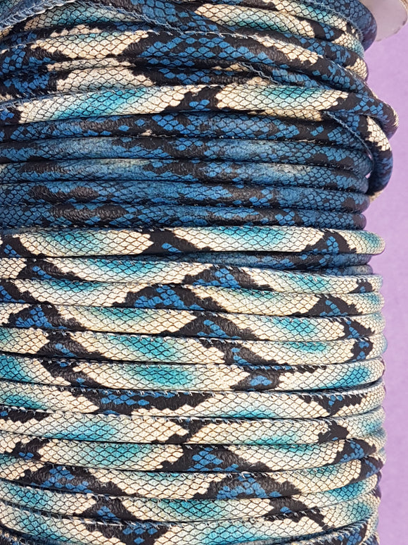 CORD - IMITATION LEATHER  - 4MM - IMIT. SNAKE SKIN - DARK TURQUOISE COLOUR