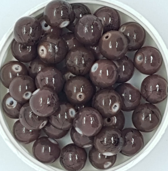 10MM GLASS BEADS - 25 PER PACKET - DARK BROWN