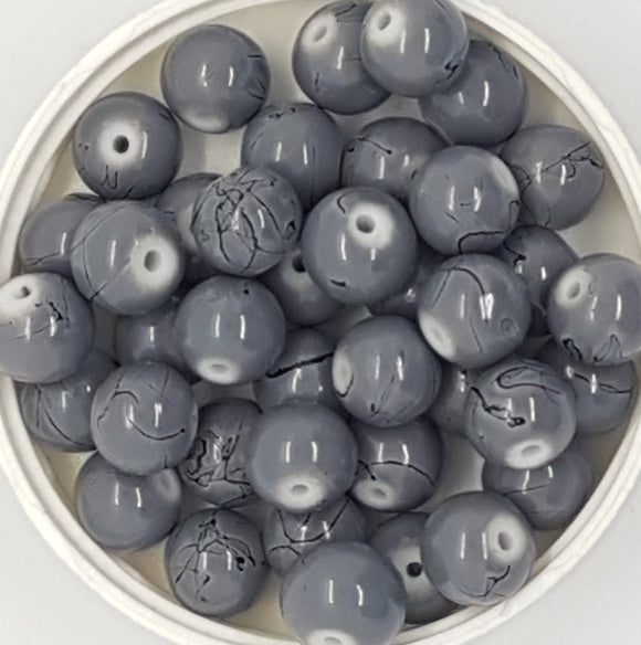 10MM GLASS BEADS - 25 PER PACKET - GREY