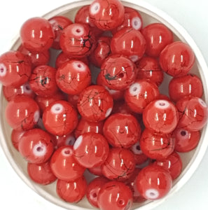 10MM GLASS BEADS - 25 PER PACKET - RED
