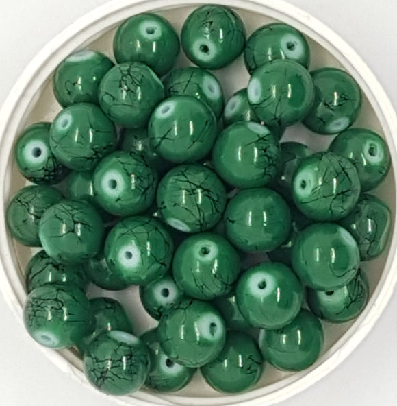 10MM GLASS BEADS - 25 PER PACKET - MID. GREEN