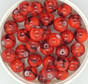 10MM GLASS BEADS - 25 PER PACKET - RED, RED