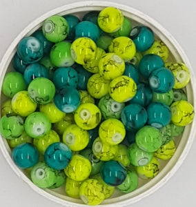 8MM GLASS BEADS - 20 BEADS PER PACKET -MIXED GREENS