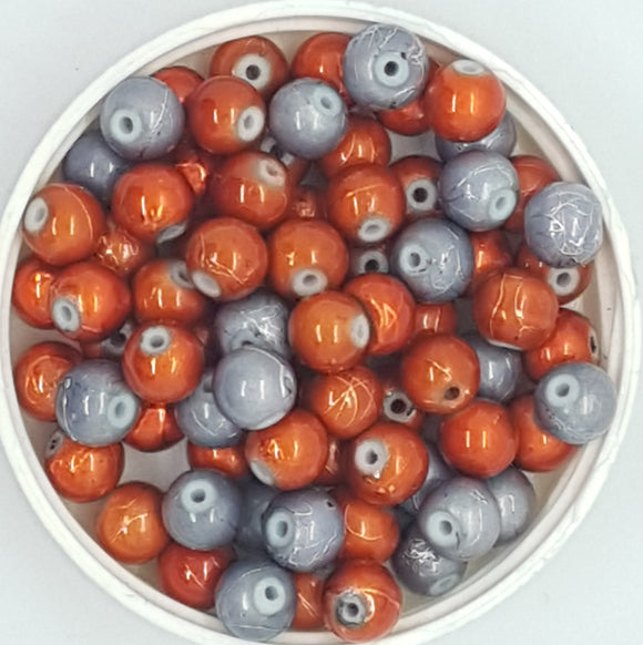 8MM GLASS BEADS - RED/GREY TEXTURE MIX