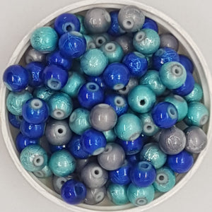 8MM GLASS BEADS - BLUE/GREY TEXTURE MIX