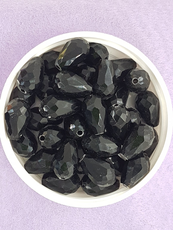 TEARDROPS - 15 X 10MM FACETED GLASS - BLACK