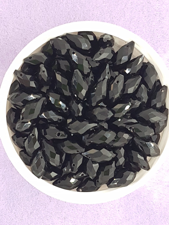 TEARDROPS - 12 X 6MM FACETED GLASS CRYSTAL - BLACK