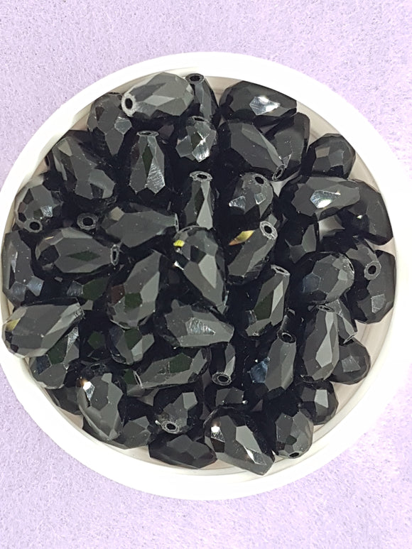 TEARDROPS - 12 X 8MM FACETED GLASS CRYSTAL - BLACK