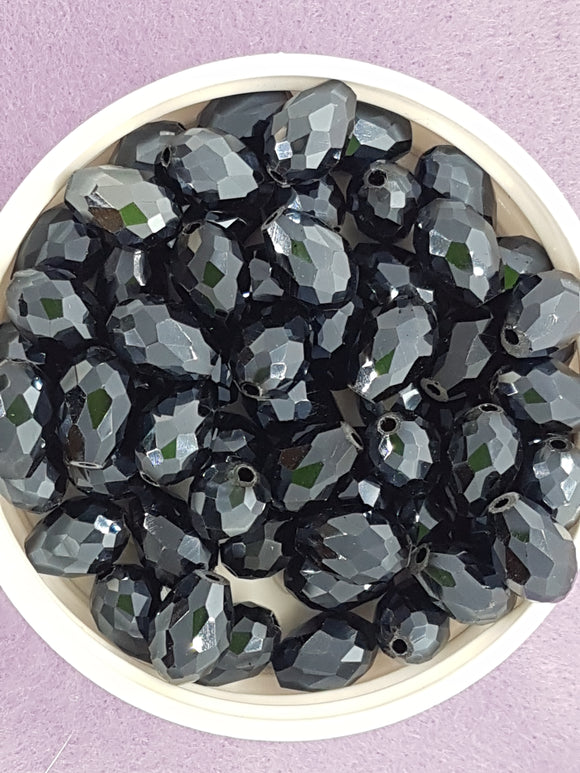 TEARDROPS - 11 X 8MM FACETED GLASS - E.PLATED BLACK