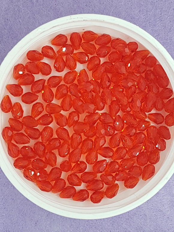 TEARDROPS - 6 X 4MM FACETED GLASS - RED