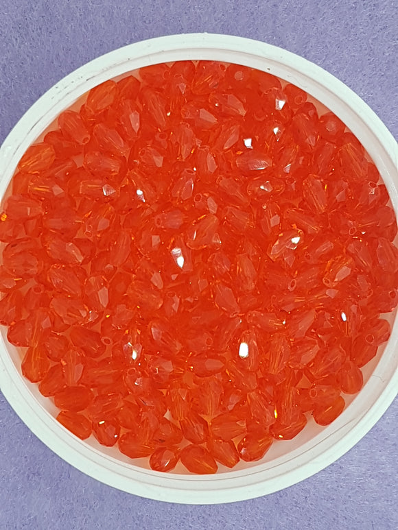 TEARDROPS - 6 X 4MM FACETED GLASS - RED/ORANGE