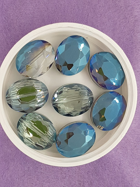 OVALS - 20 X 16MM FACETED CRYSTAL GLASS - E. PLATED STEEL BLUE