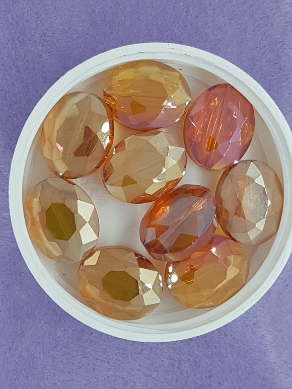 OVALS - 20 X 16MM FACETED CRYSTAL GLASS - E. PLATED BURNT ORANGE