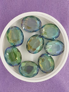 OVALS - 20 X 16MM FACETED CRYSTAL GLASS - E. PLATED ICE GREEN