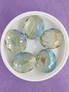 OVALS - 24 X 20MM FACETED CRYSTAL GLASS - E.PLATED - ICE GREEN