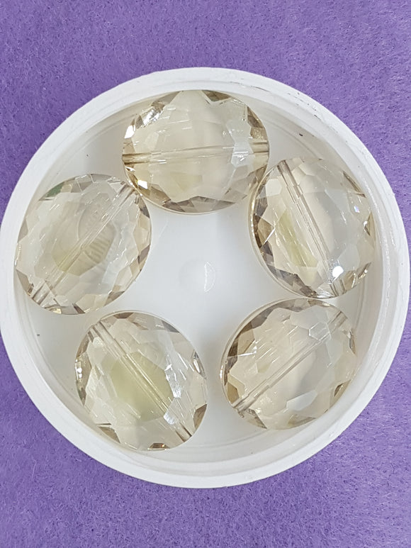 OVALS - 24 X 20MM FACETED CRYSTAL GLASS - E.PLATED - CHAMPAGNE