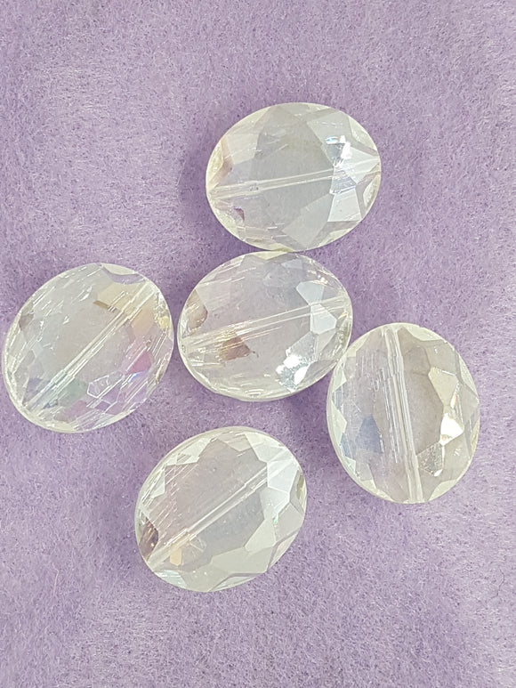 OVALS - 24 X 20MM FACETED CRYSTAL GLASS - E.PLATED - CLEAR AB