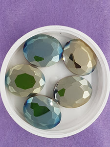 OVALS - 24 X 20MM FACETED CRYSTAL GLASS - E.PLATED - BRONZE/RAINBOW