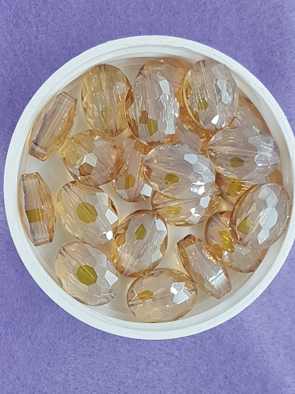 OVALS - 16 X 12MM FACETED CRYSTAL GLASS - E. PLATED CHAMPAGNE