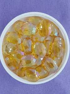 OVALS - 16 X 12MM FACETED CRYSTAL GLASS - E. PLATED SUNFLOWER YELLOW