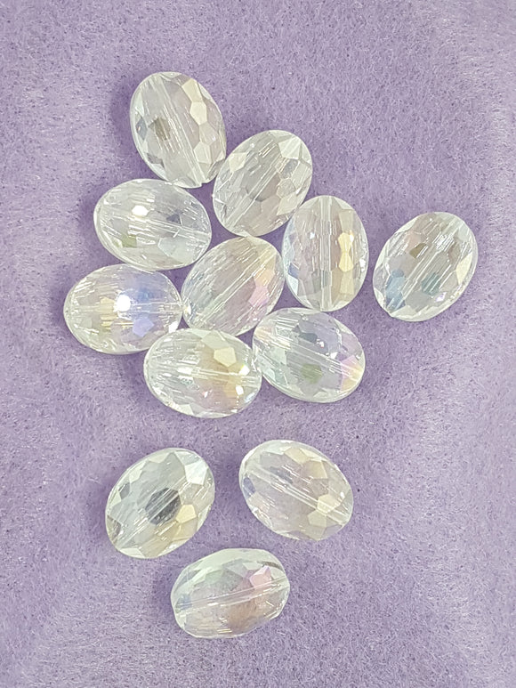 OVALS - 16 X 12MM FACETED CRYSTAL GLASS - E. PLATED CLEAR AB