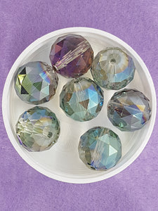 ROUND - 20MM FACETED GLASS - E. PLATED BLUE RAINBOW