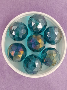 ROUND - 20MM FACETED GLASS - E. PLATED TEAL