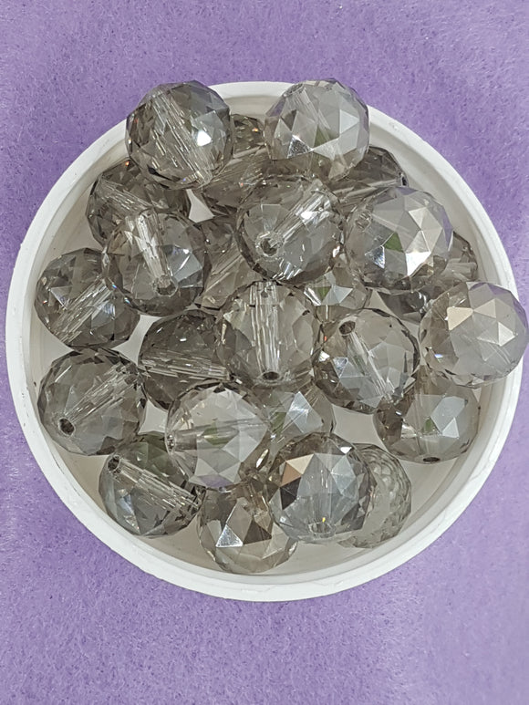 ROUND - 14MM FACETED GLASS - E. PLATED SMOKE