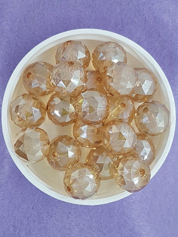 ROUND - 14MM FACETED GLASS - E. PLATED APRICOT