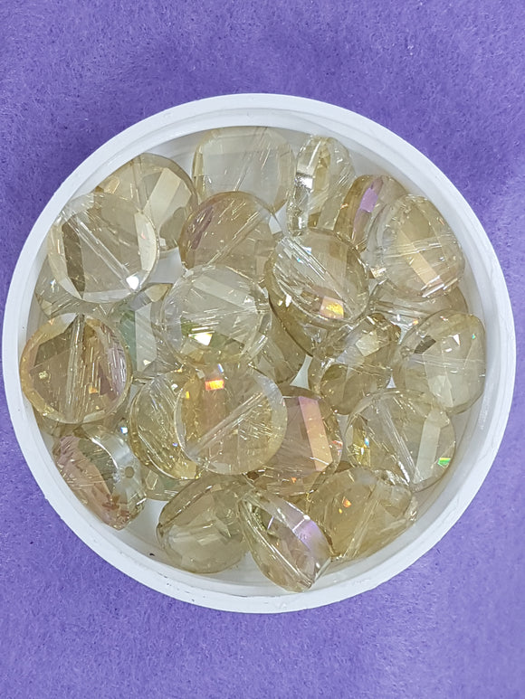 ROUND - 14MM FACETED TWIST GLASS - E.PLATED PALE YELLOW