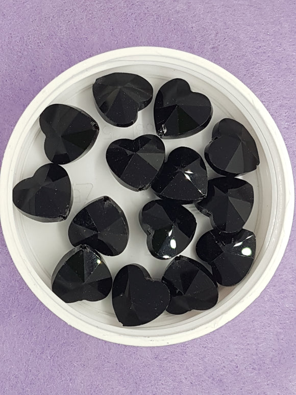 HEARTS - 14MM FACETED GLASS - BLACK