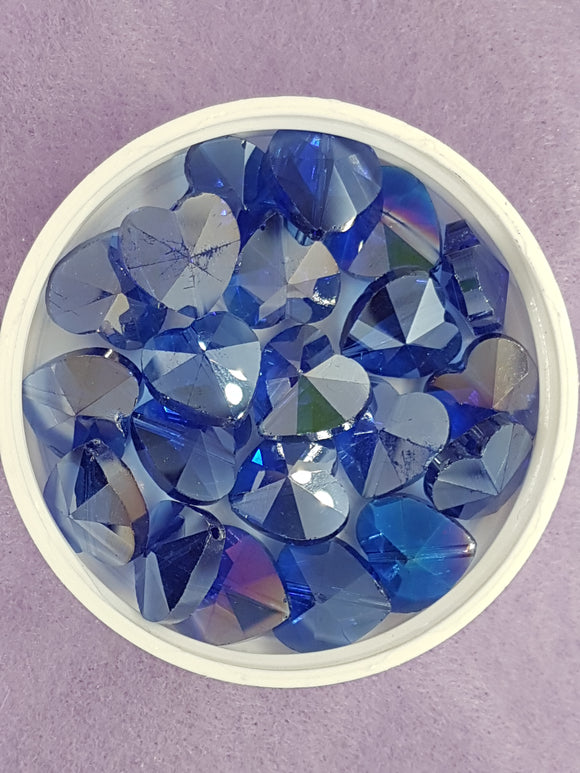 HEARTS - 14MM FACETED GLASS - ELECTROPLATED COBALT AB