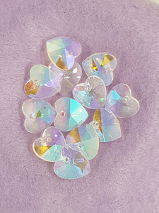 HEARTS - 14MM FACETED GLASS - AB COLOUR