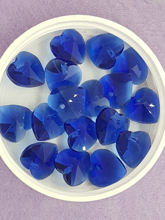 HEARTS - 14MM FACETED GLASS - COBALT