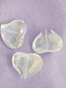 HEARTS - 28MM FACETED GLASS - E.PLATED - CLEAR AB