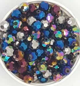 8MM GLASS BEADS - ELECTROPLATED FACETED RAINBOW MIX