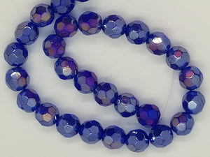 10MM FACETED GLASS BEADS - Royal Blue AB Plated