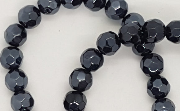 10MM GLASS BEADS - BLACK PEARL LUSTRE - FACETED
