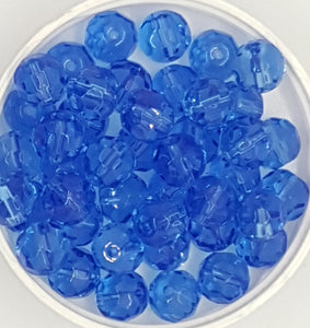 10MM GLASS BEADS - 25 PER PACKET - MID. BLUE FACETED