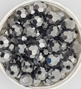 10MM GLASS BEADS - 25 PER PACKET - SILVER FACETED