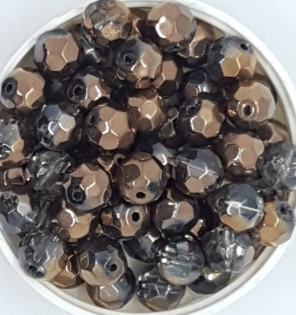 10MM GLASS BEADS - 25 PER PACKET - BRONZE/SMOKE FACETED