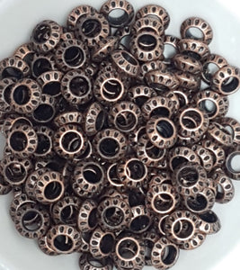 METAL BEADS -COPPER 10X4MM LARGE HOLE RONDELLE BEADS