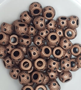 METAL BEADS -COPPER 10X8MM LARGE HOLE DRUM BEADS