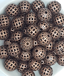 METAL BEADS -COPPER 14MM ALLOY HOLLOW ROUND BEADS