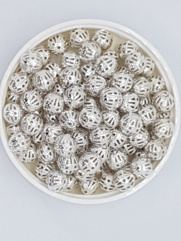 SILVER METAL - 8MM SILVER FILIGREE SPACER BEADS