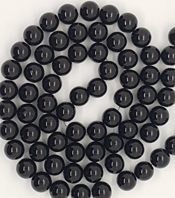12MM GLASS BEADS - 10 PER PACKET - BLACK