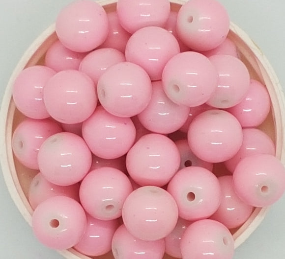 12MM GLASS BEADS - 10 PER PACKET - BABY PINK